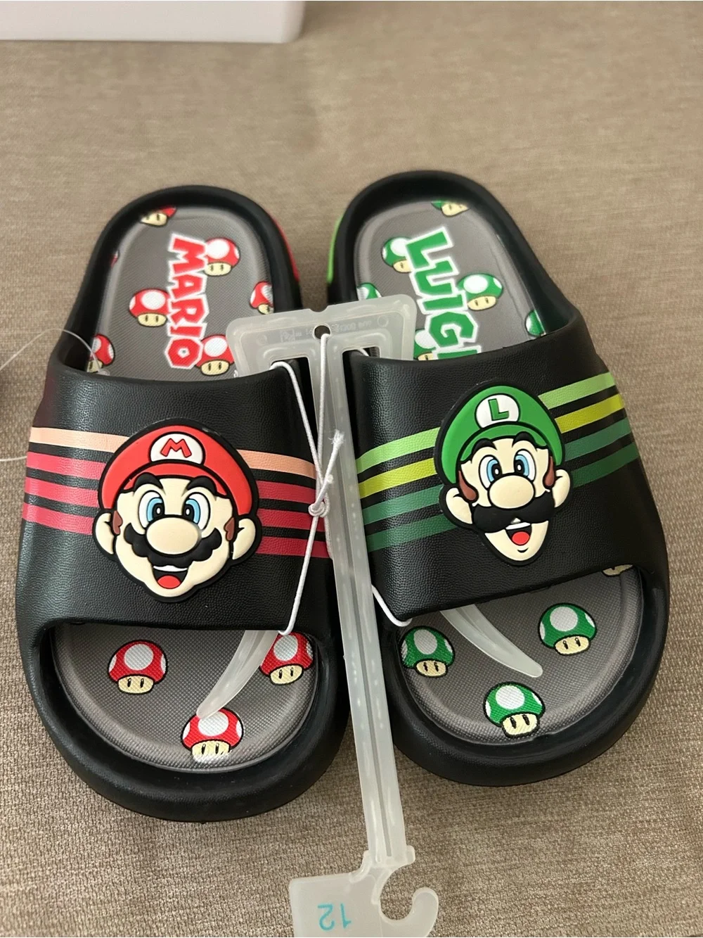 Nintendo Kids Black Mario & Luigi Slide Sandals with Red and Green Accents